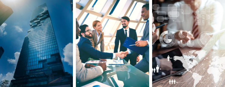 A group of business people shaking hands