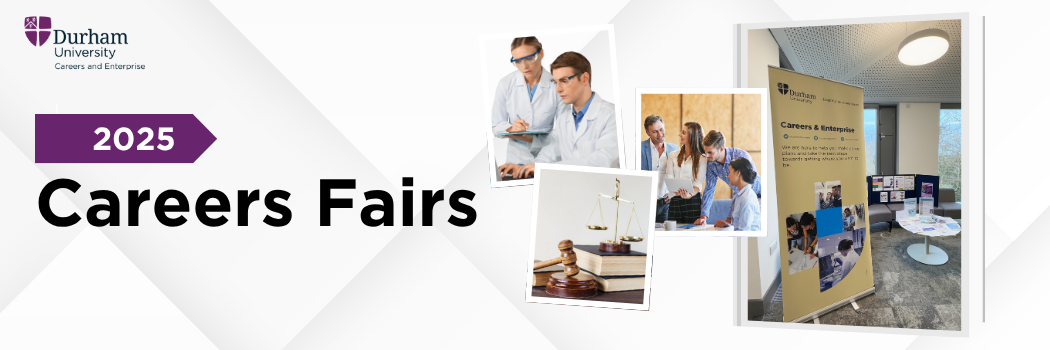 A graphic displaying 'Careers Fairs' in bold black font, with '2025' in a purple arrow above