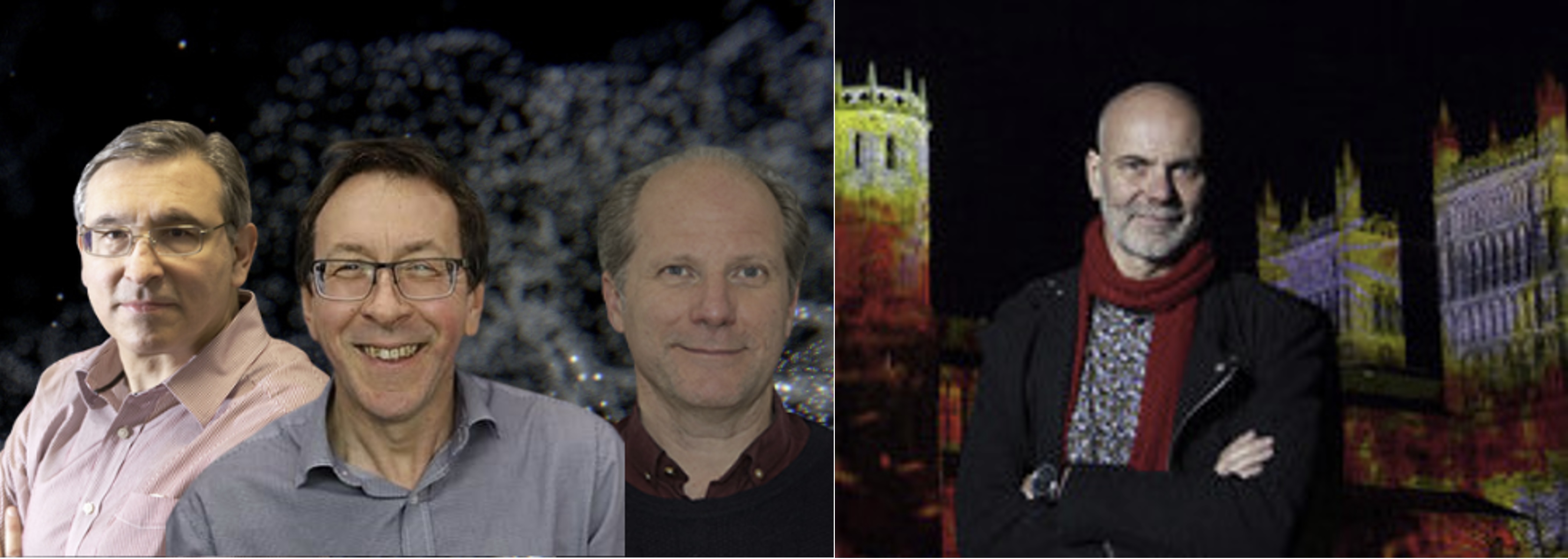 Image montage of physicists Carlos Frenk, Adrian Jenkins, Tom Theuns and Richard Bower