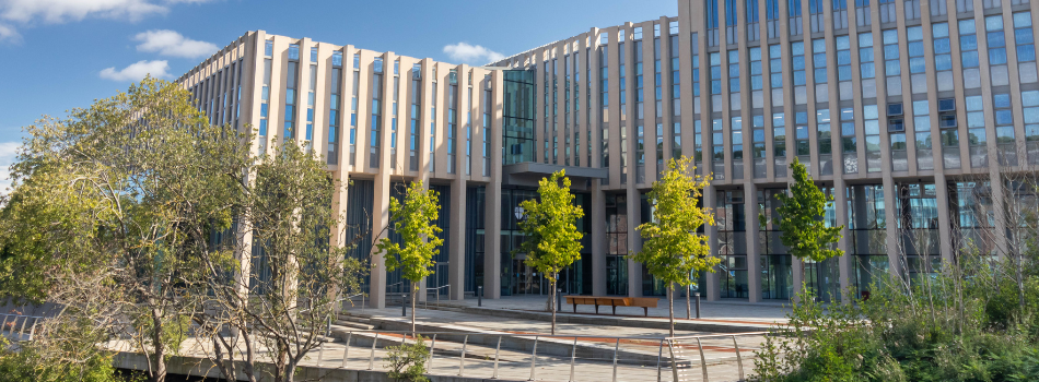 Outside view of Waterside Building with Accreditation Logos