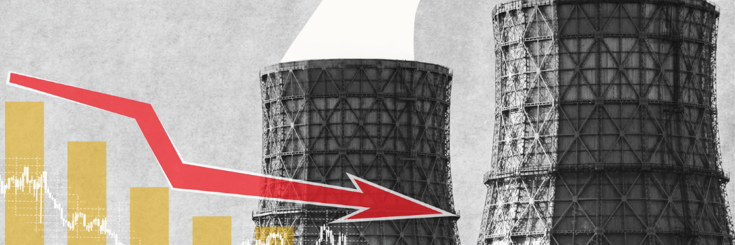 power plant with graph arrow facing down