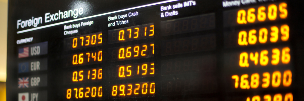 Digital currency exchange board displaying exchange rates