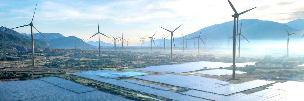 Aerial view of renwable energy wind farm