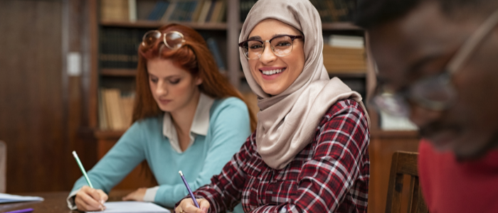 Group of students in a library