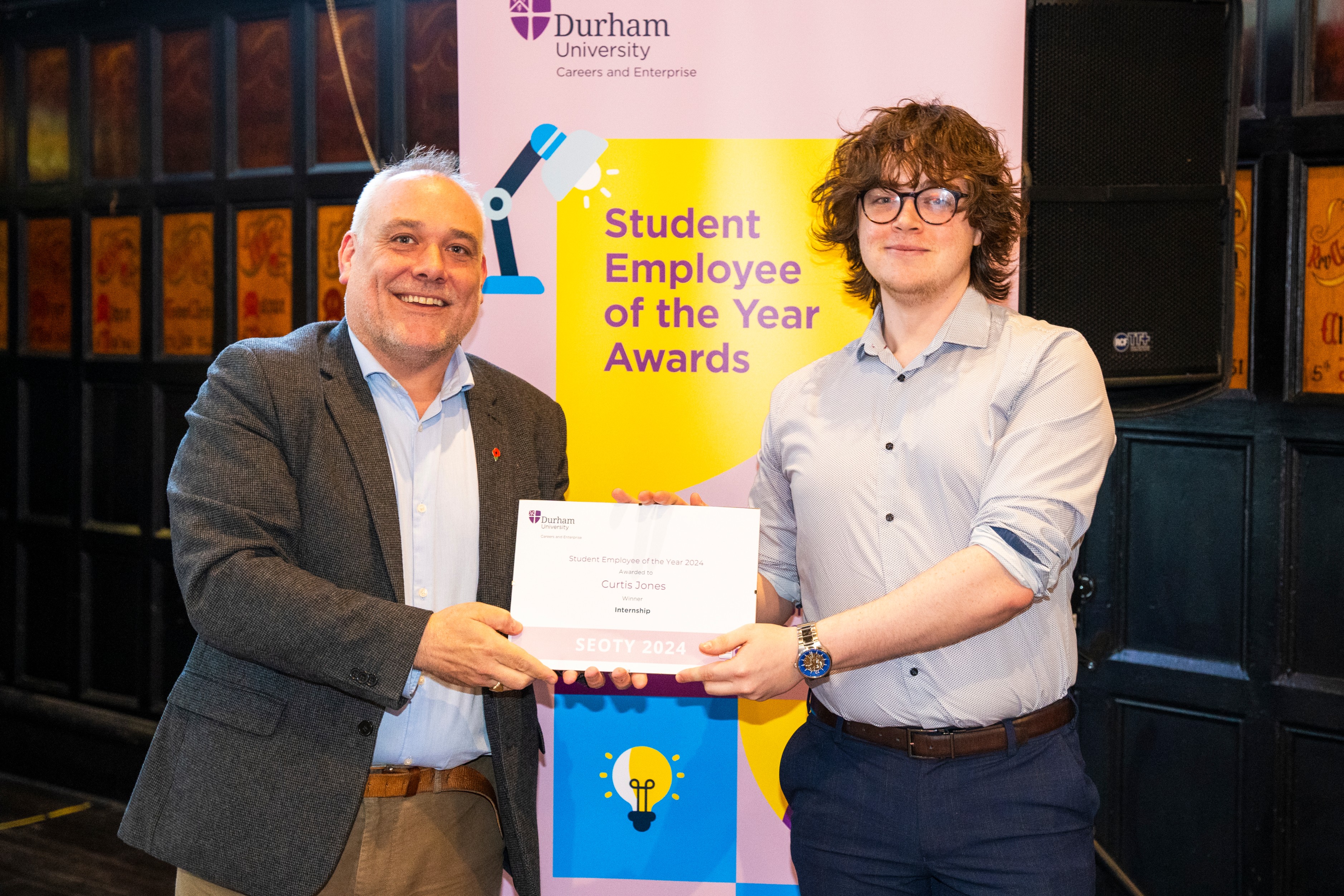 Curtis Jones collects the Internship Off Campus Award at the SEOTY Awards 2024