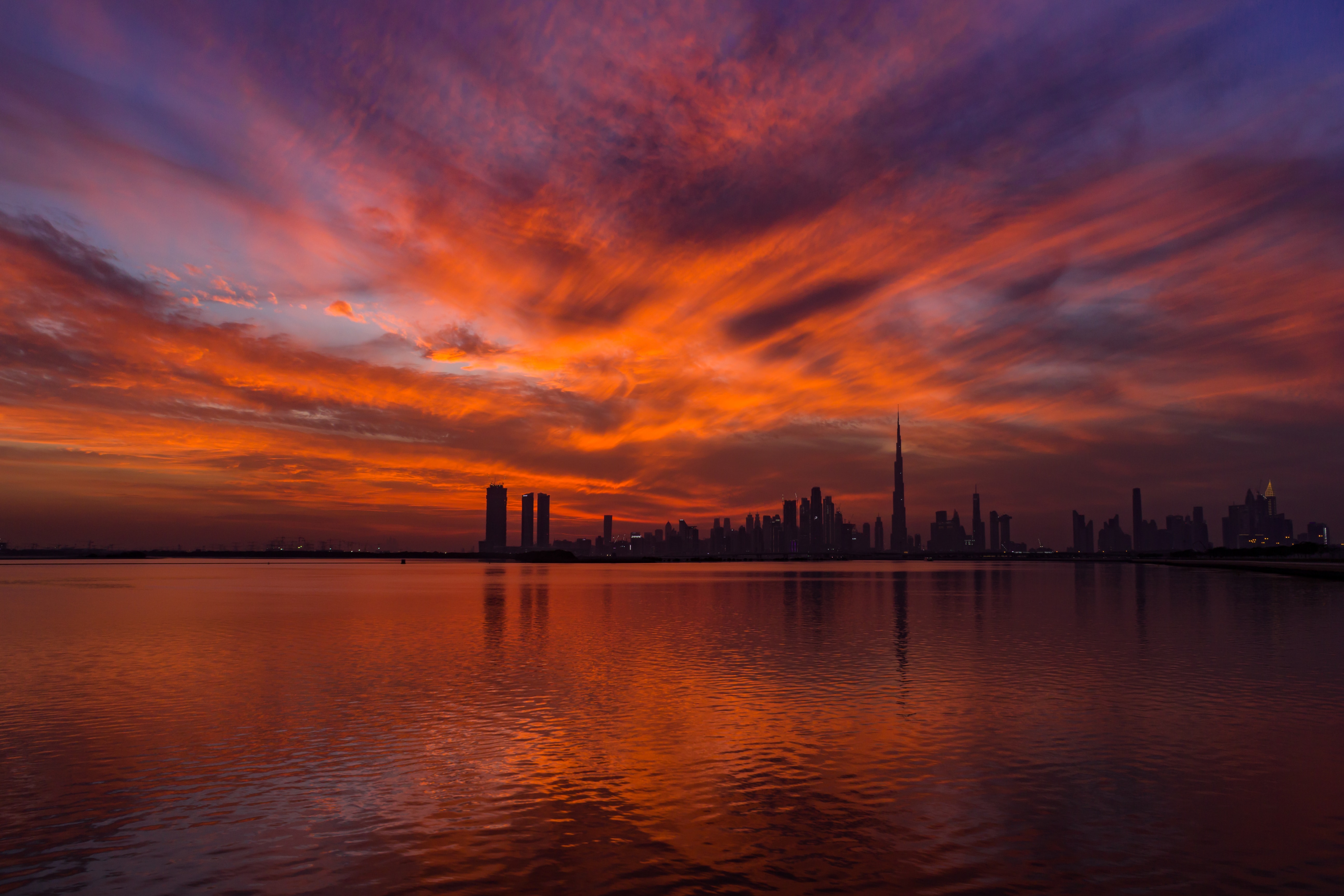 view of dubai in red skyline