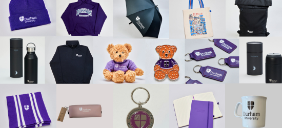 Range of merchandise featured from Durham Uni retail website
