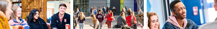 Three images of students across campus