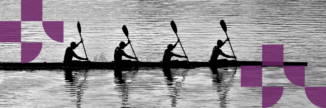 Black and white silhouette - four athletes rowing