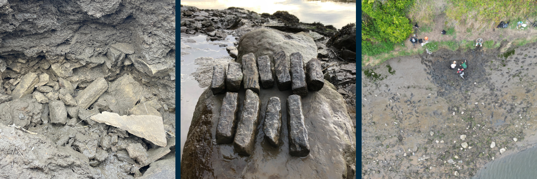 Images from the excavation of Roman whetstones on banks of River Wear