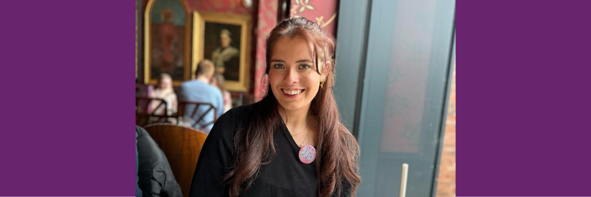 Female student Sami Berkoff smiling, looking at camera