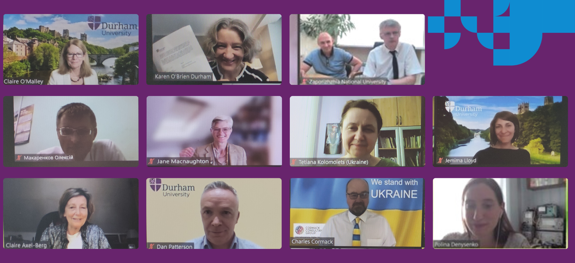 A collective of Durham University members and Zaporizhzhia National University members on a Zoom call