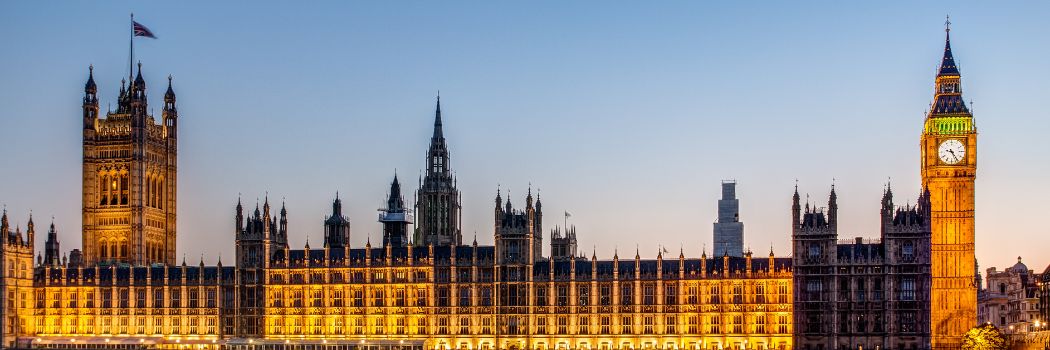 The UK Houses of Parliament lit up at night