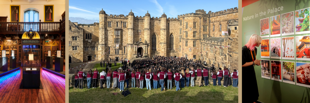 Graduating students with the backdrop of Durham Castle