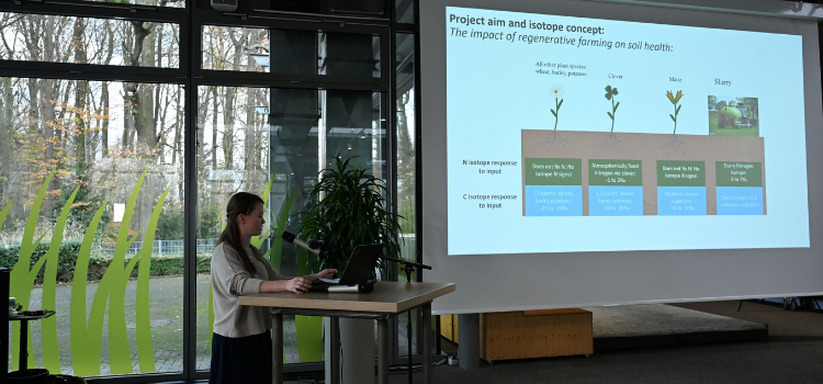 Student presenting research to the CLAAS Foundation