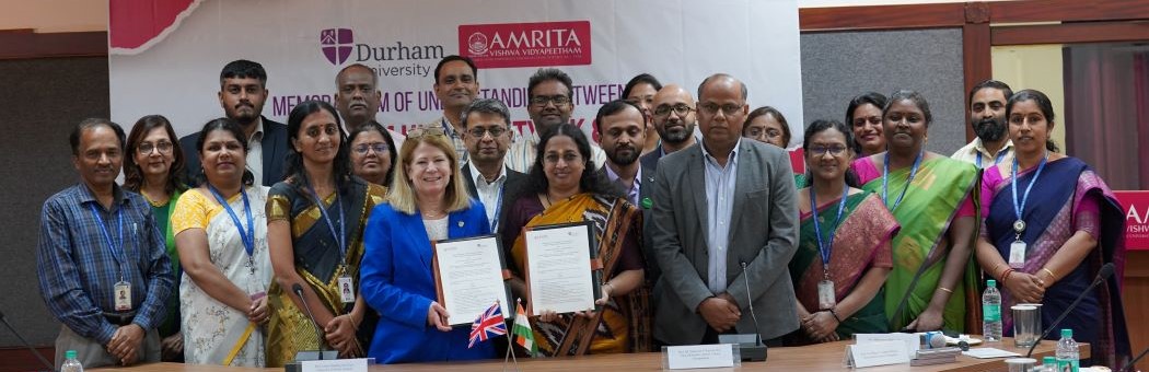 Professor Claire O'Malley, Vice-Chancellor (Global) from Durham UNiversity with delegate from Amrita University at the signing of the Memorandum of Understanding