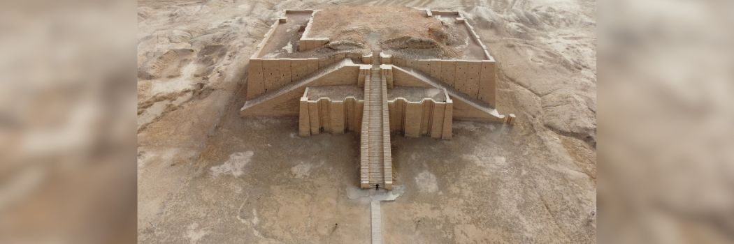 Drone image of the Ziggurat of the ancient Sumerian city of Ur in southern Iraq