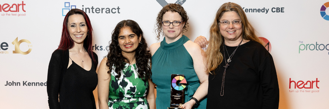 Four females holding black trophy