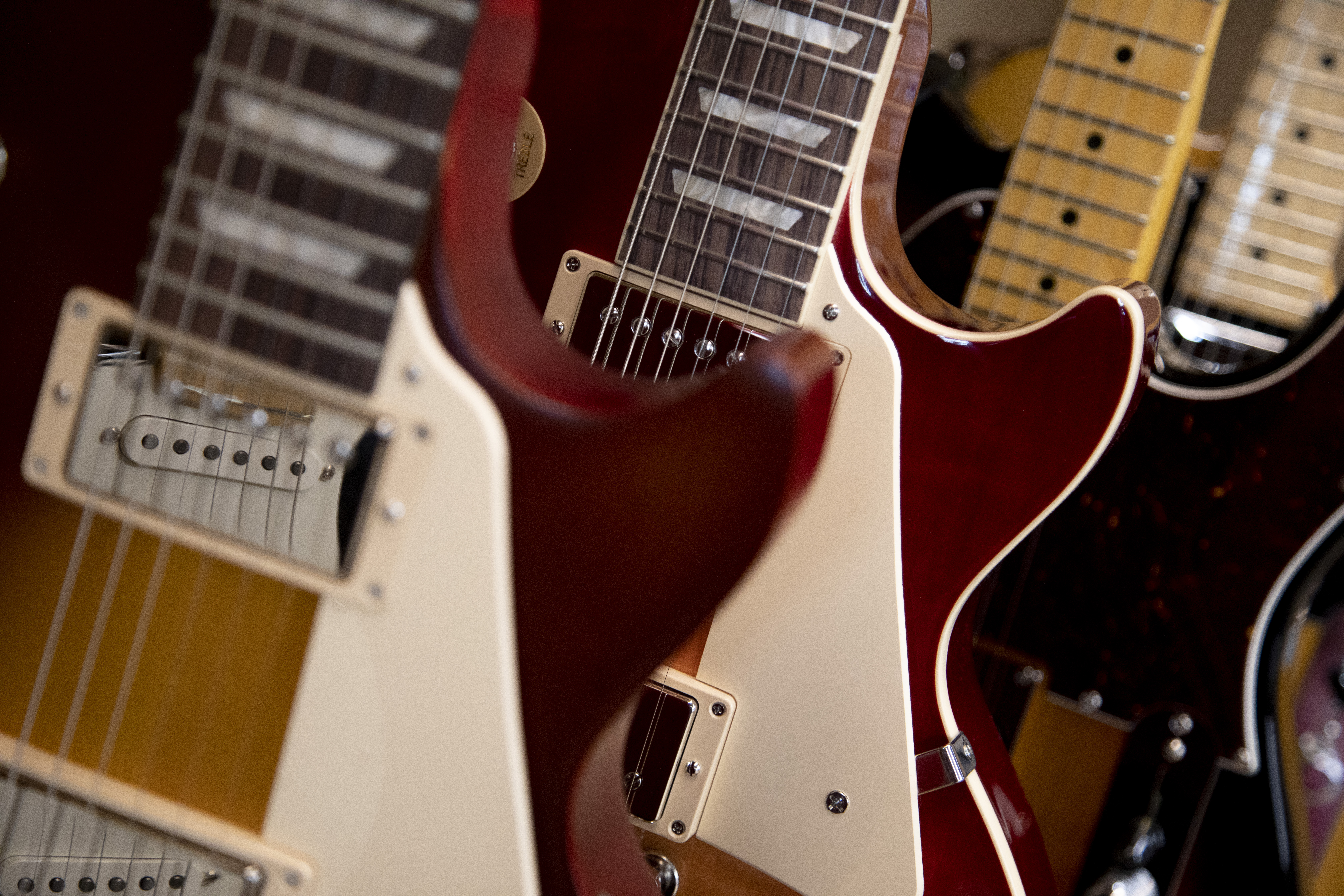 Red guitars on display