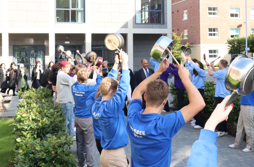 John Snow students banging pots and pans during Matriculation