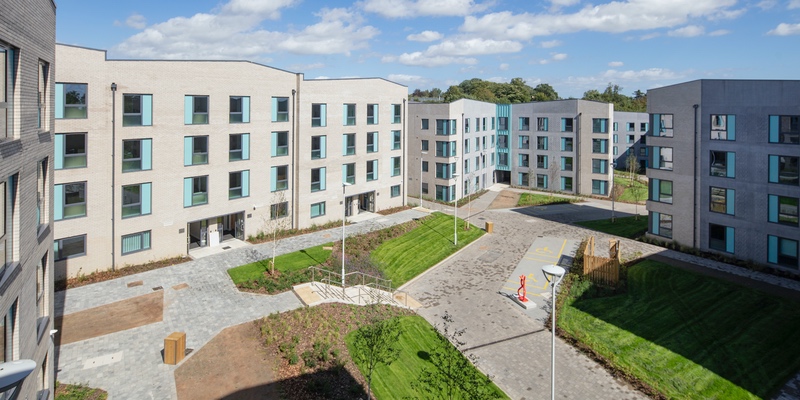 A picture of the grounds of South College from a height