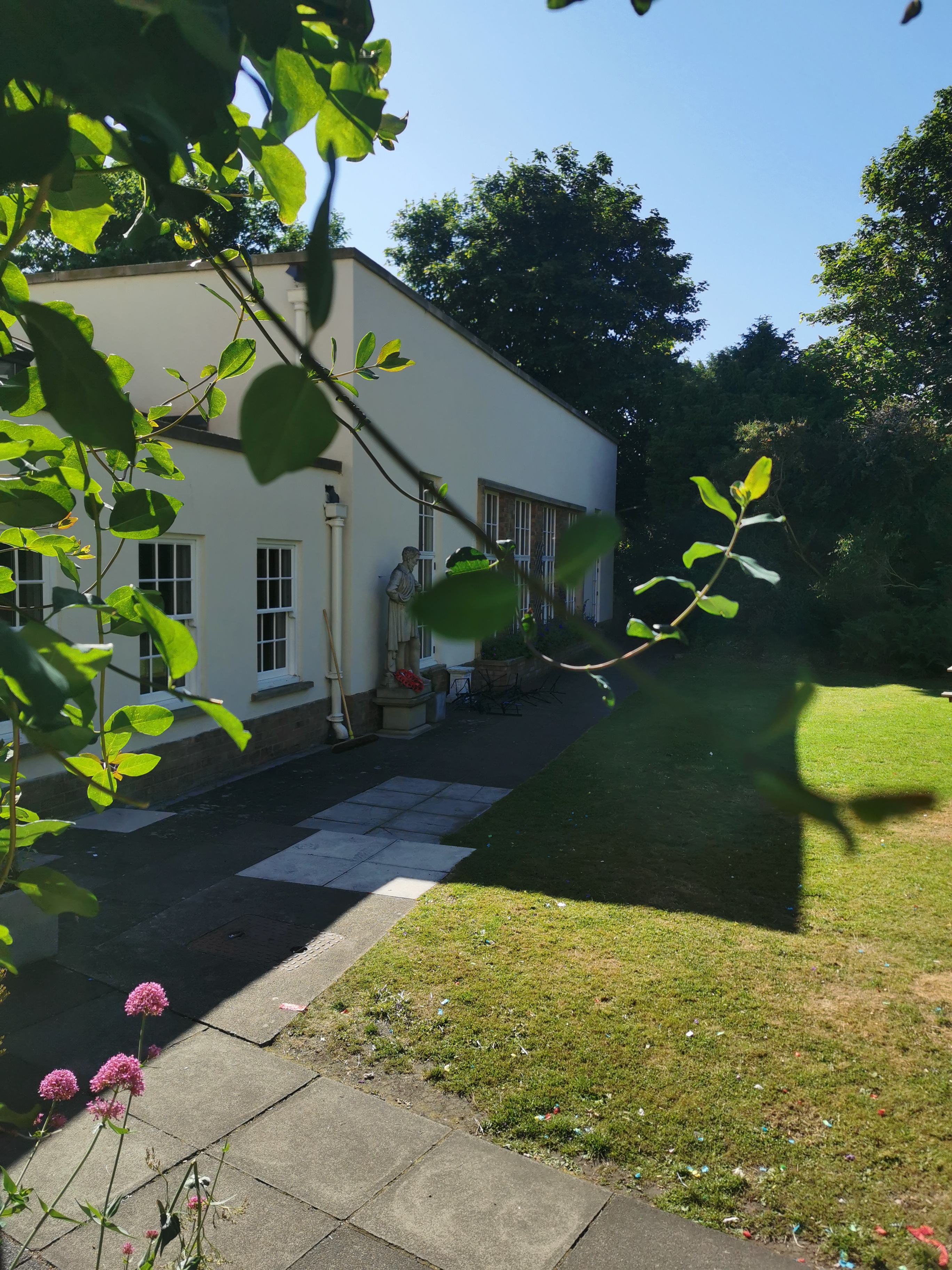 Garden looking towards the dining hall in the sunshine