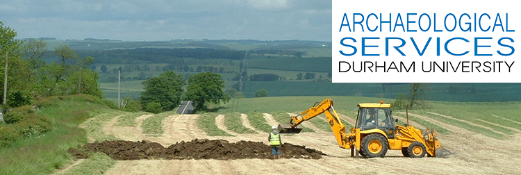 Archaeological Services logo with trenches being excavated in the background