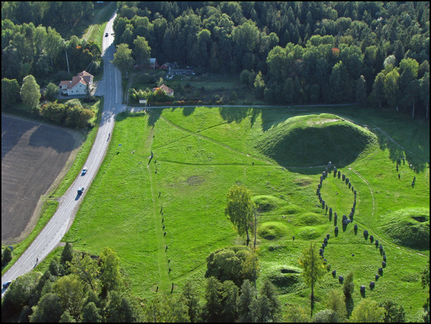 Aerial image of mounds in grassland