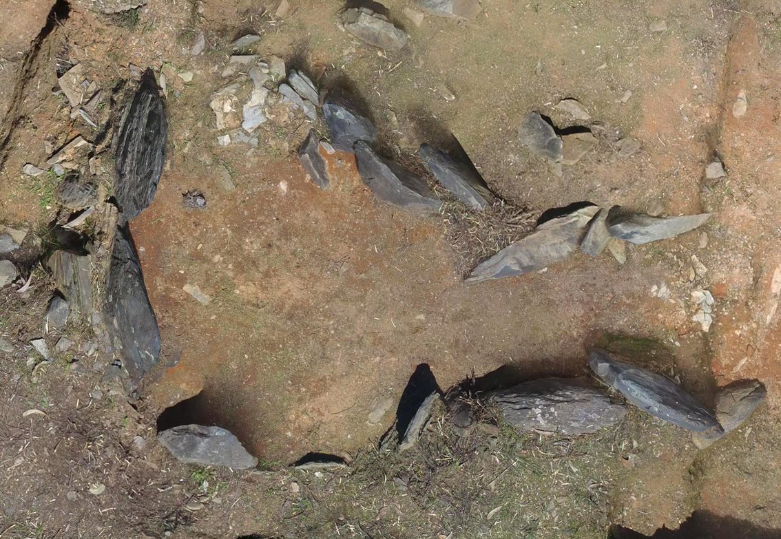 Aerial view of a stone Neolithic tomb