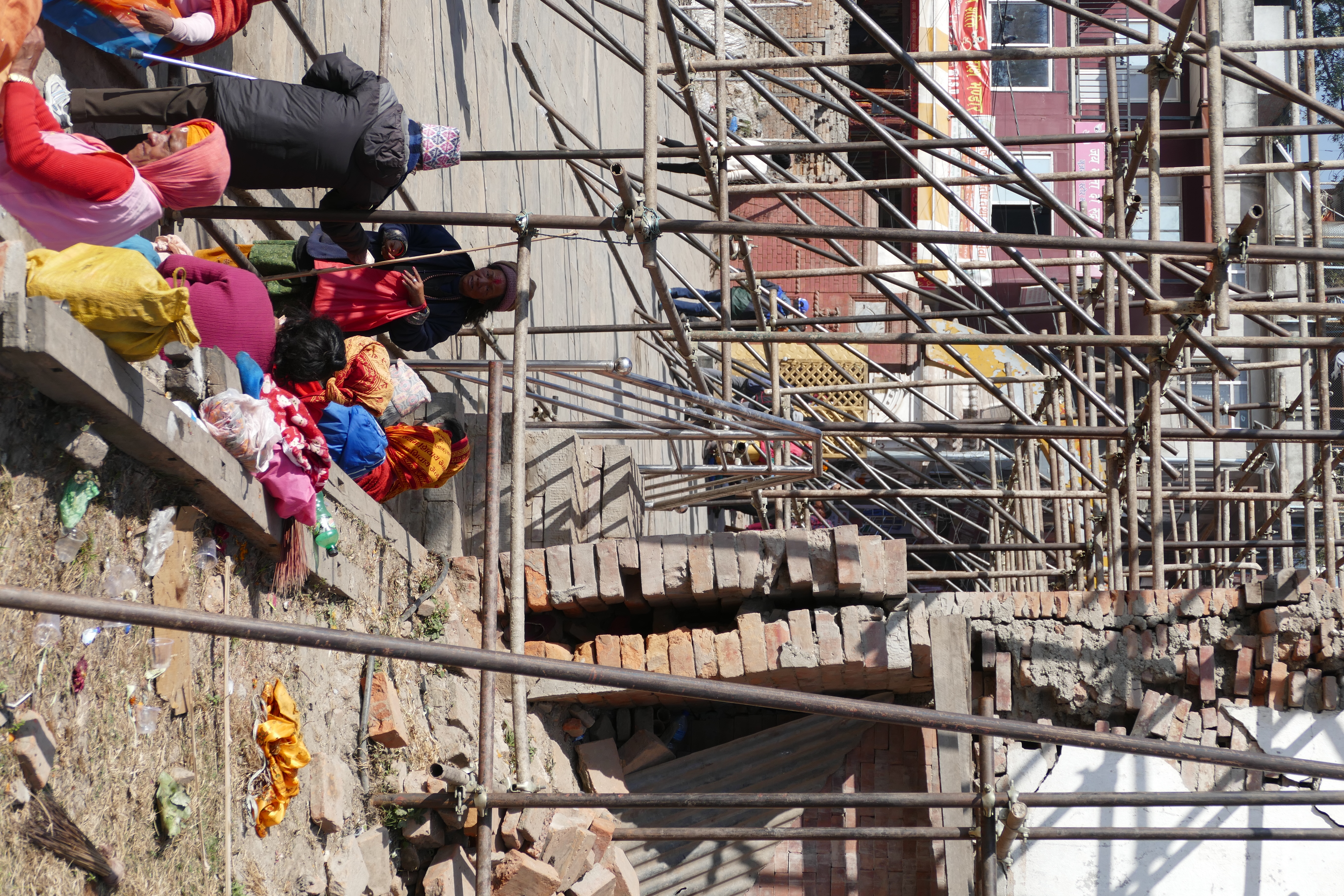 Scaffolding against buildings