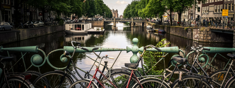 Bikes in front of a river