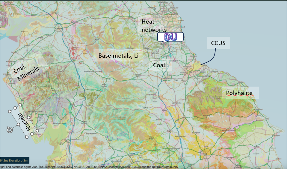 NE Endland with key mining areas