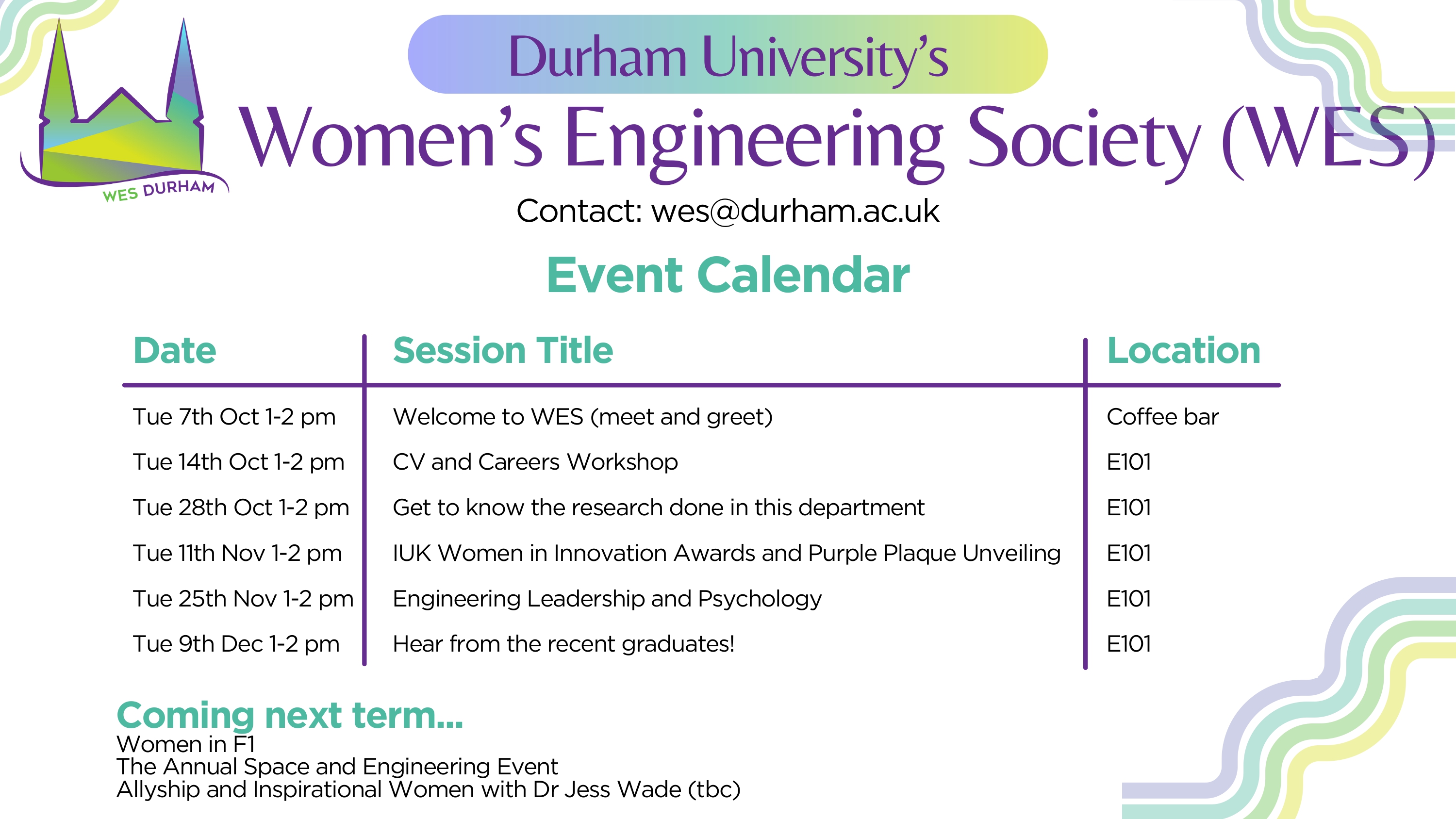 WES Durham Events Poster