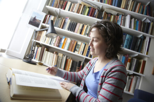 A woman reading a book