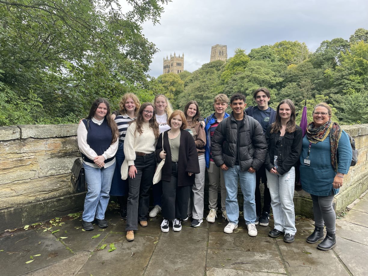 A group of students gathered outside