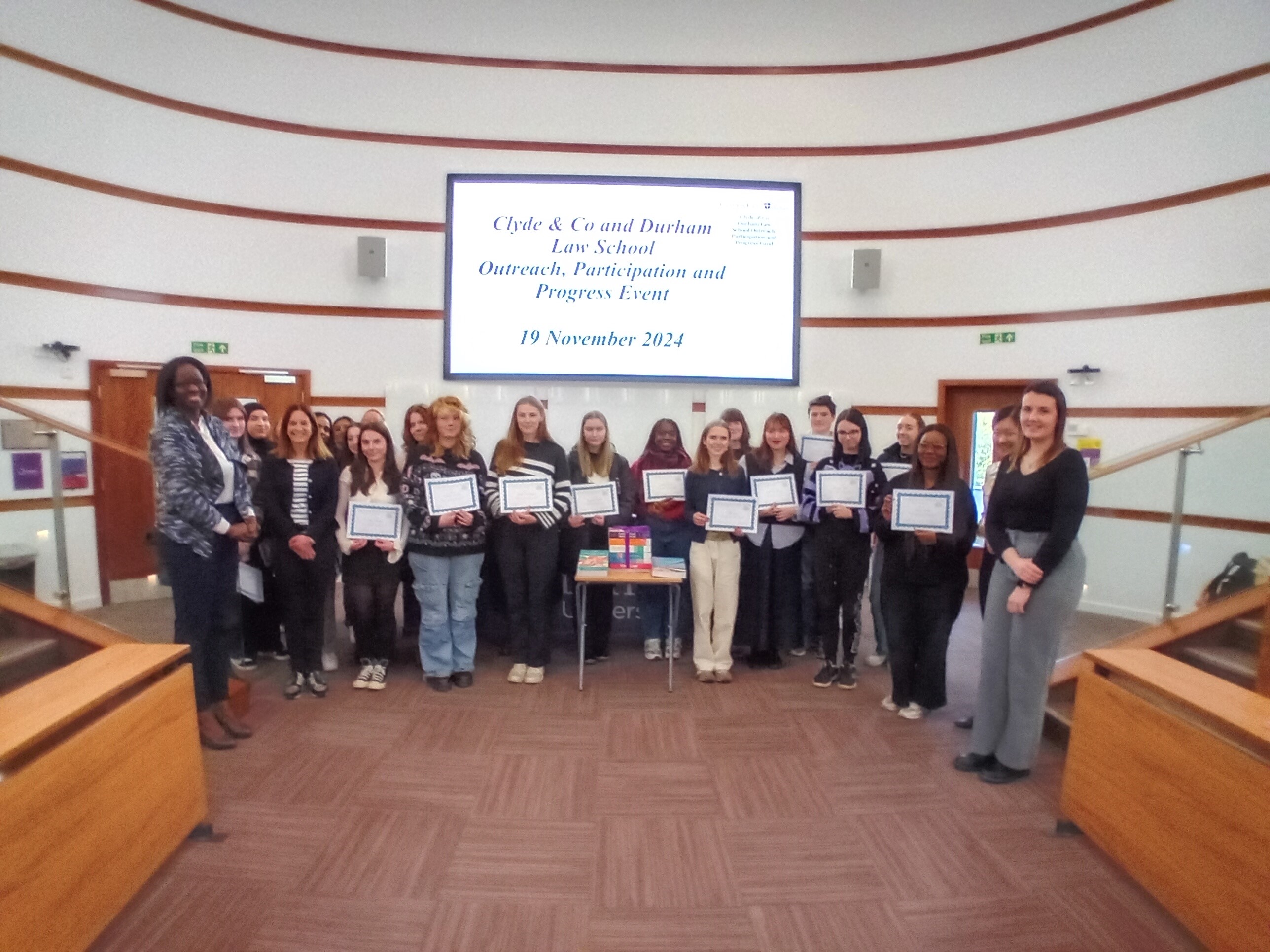 Durham Law School Clyde & Co Scholars each received a certificate in respect of their books to help them with their studies as first generation scholars