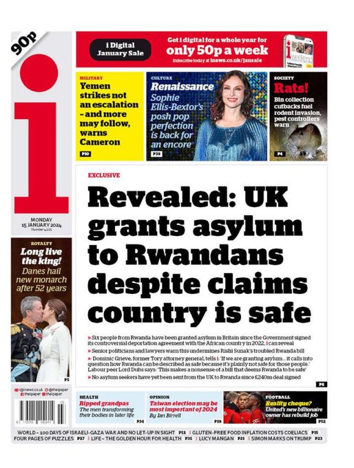 a screenshot from i News with the headline: Revealed: UK grants asylum to Rwandans despite claims country is safe