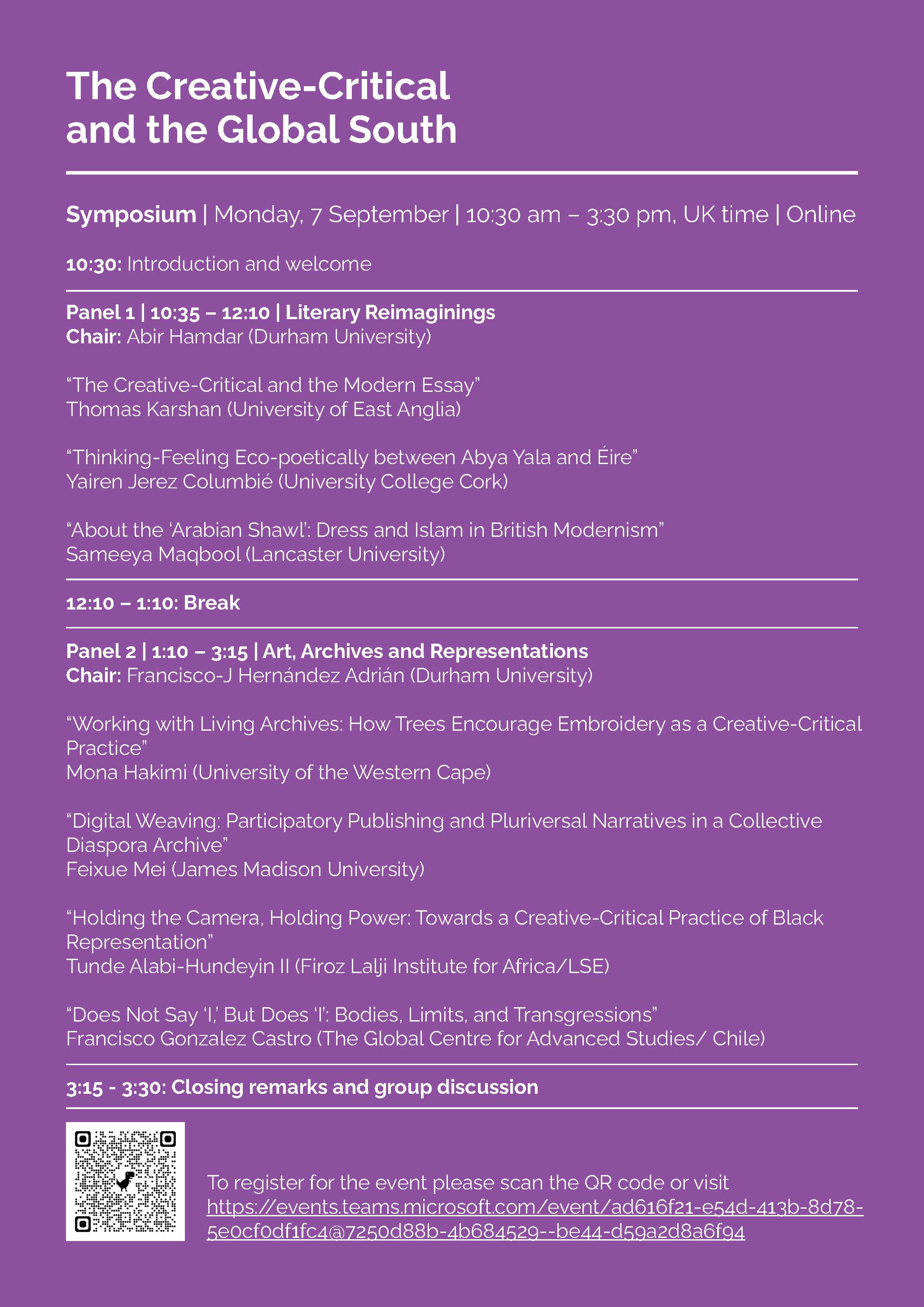 Programme Dai 1 Creative-Critical and the Global South