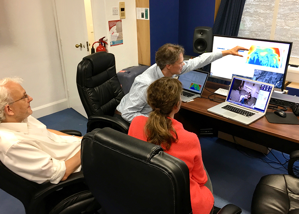 People at a computer studying a musical performance