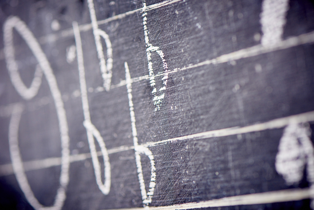 A blackboard with musical notes