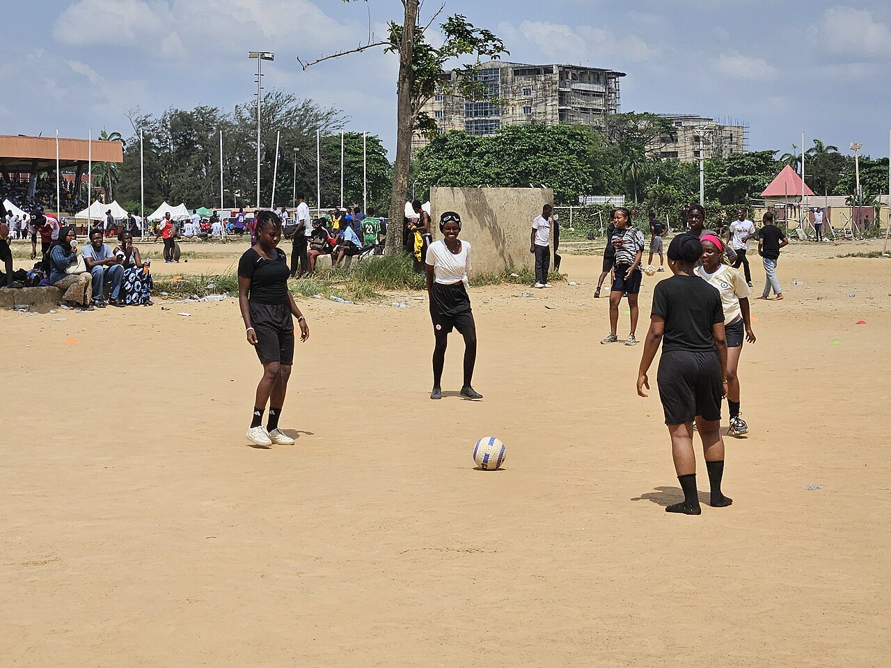 A group of women playing football