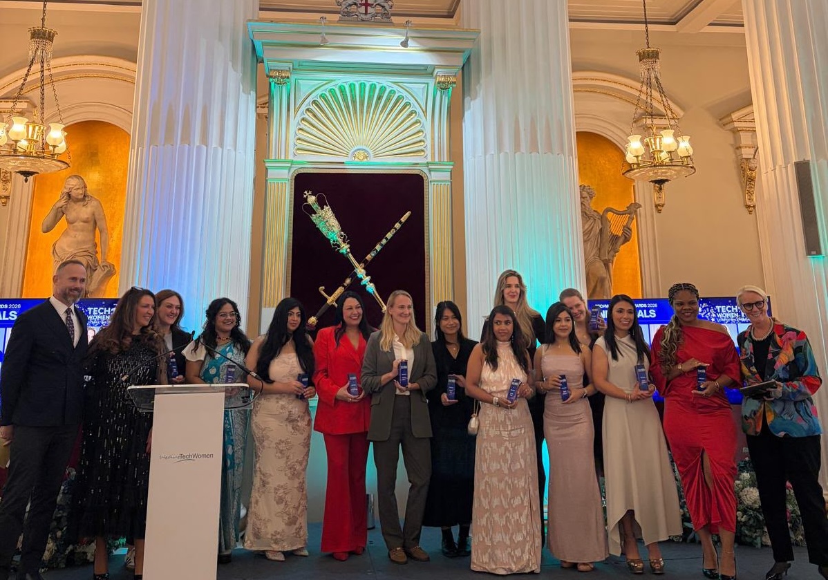 Ariadna Calcines-Rosario with other winners at TechWomen100 awards event