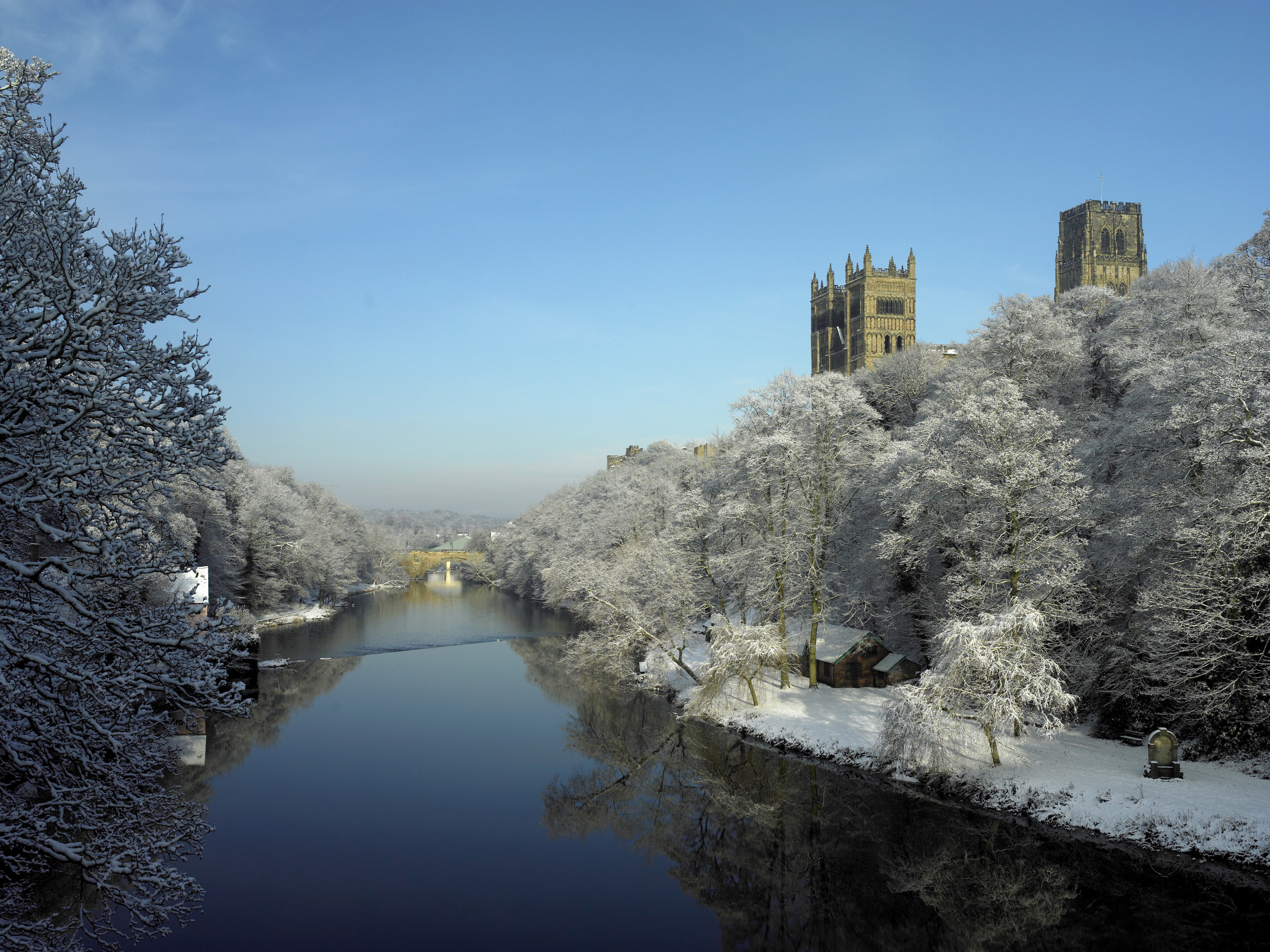 Durham Cathedral on the River Wear in winter