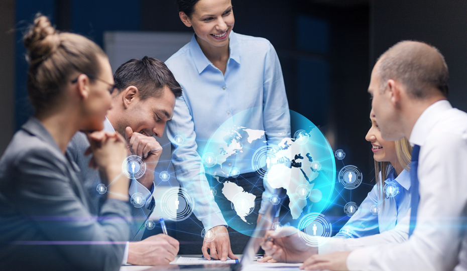 A female leader talking to a business team