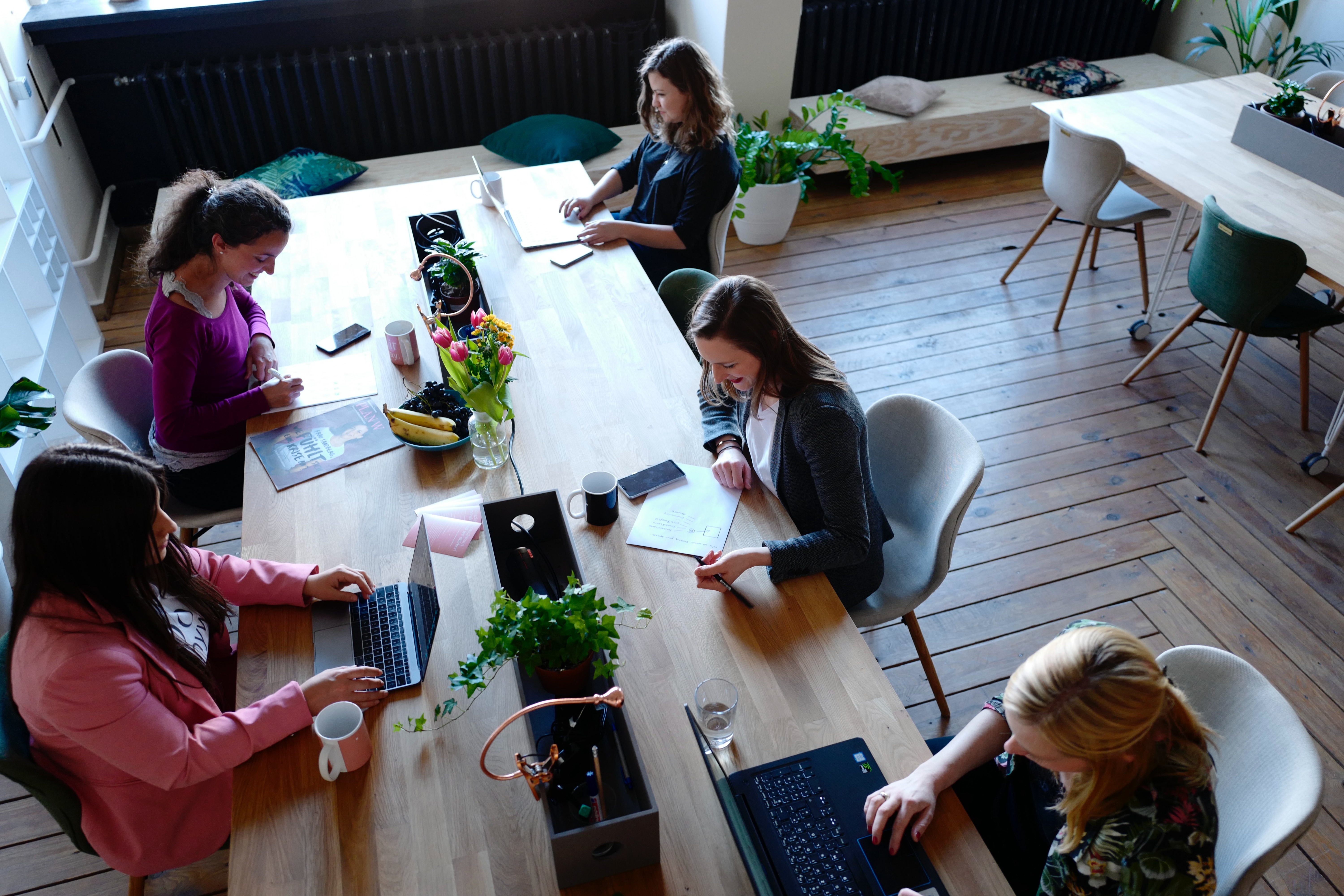 Women working at a table