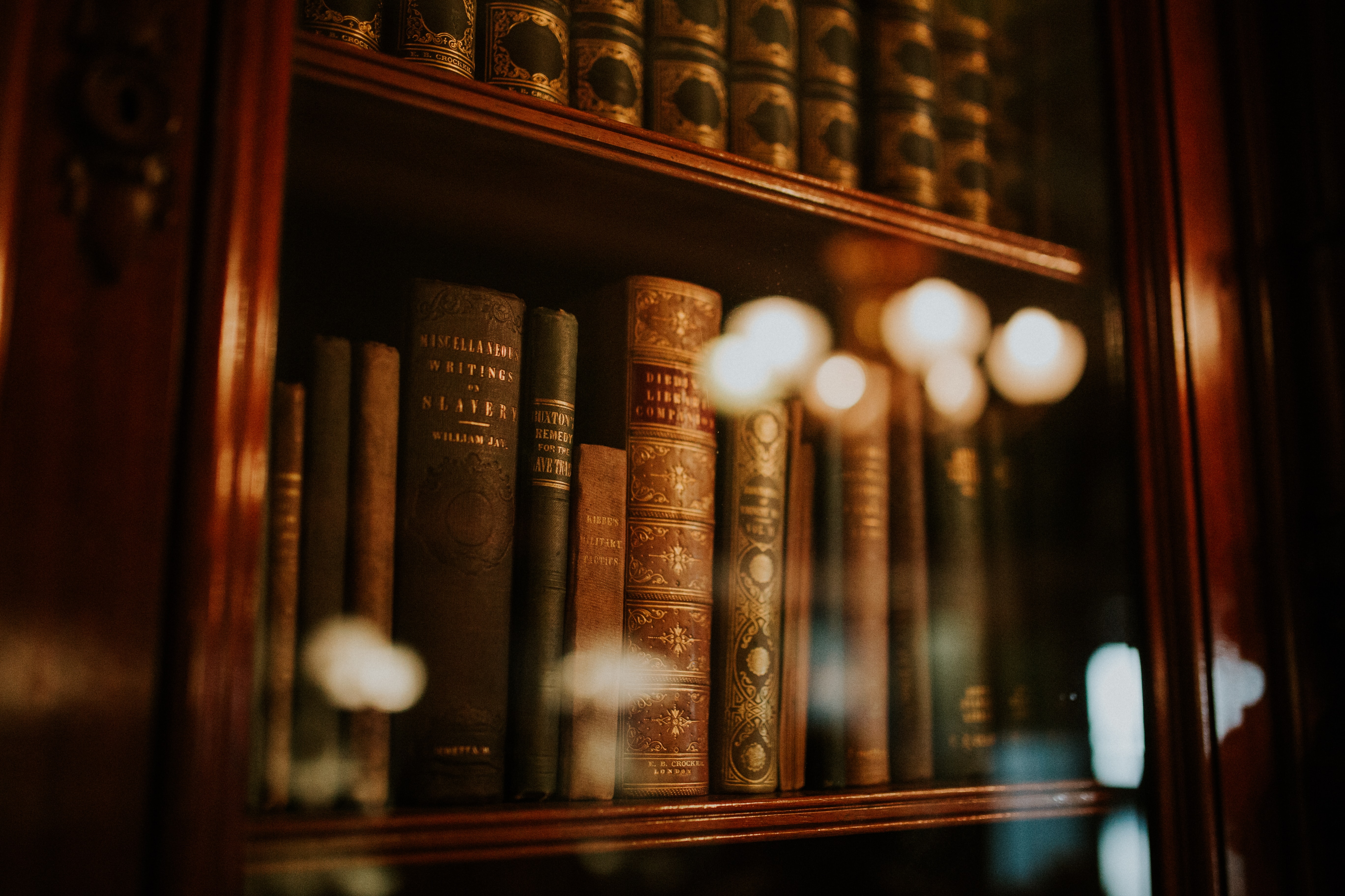 Law books inside a glass cabinet