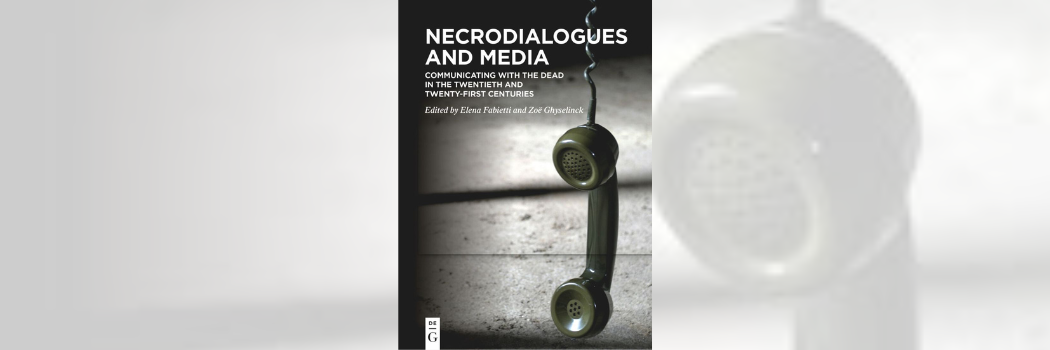 Book cover showing a vintage phone set with words 'Necrodialogues and media'