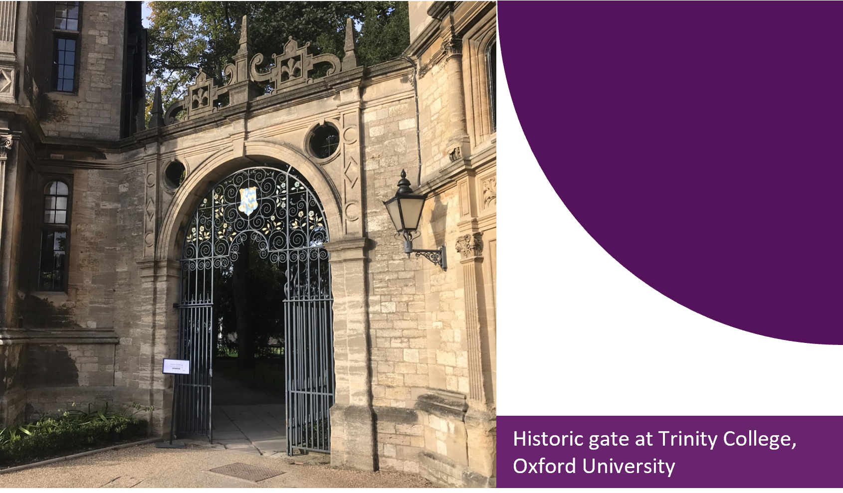 A photo of a stone and iron gate at Oxford University